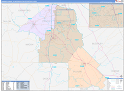 Warner Robins Metro Area Wall Map Color Cast Style 2024